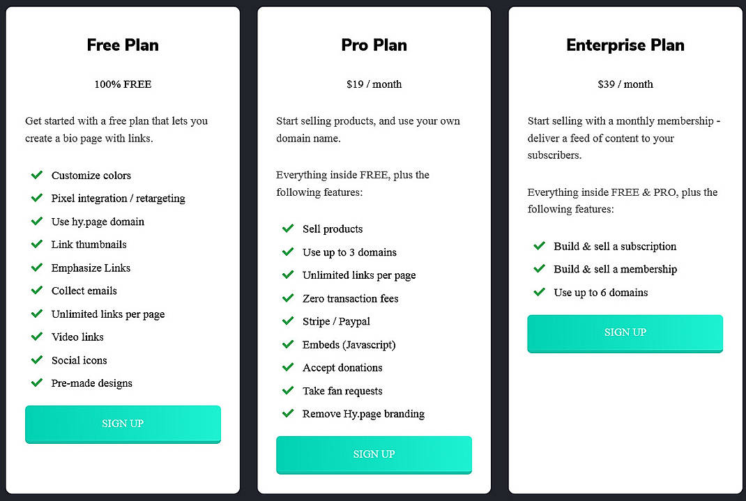 Pricing screenshot