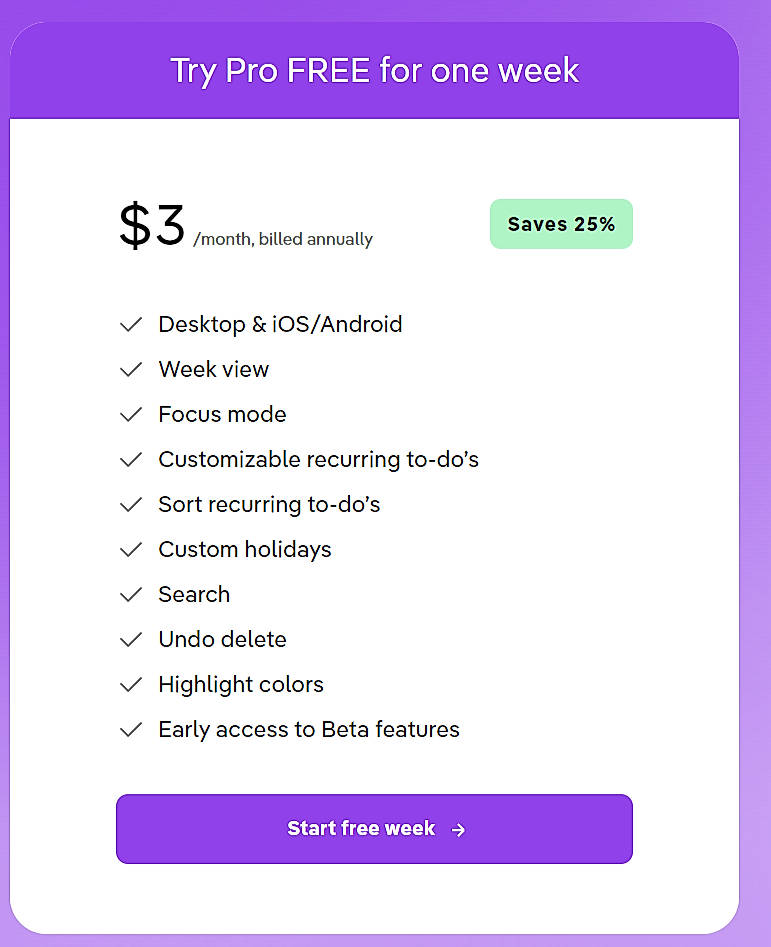 Pricing screenshot