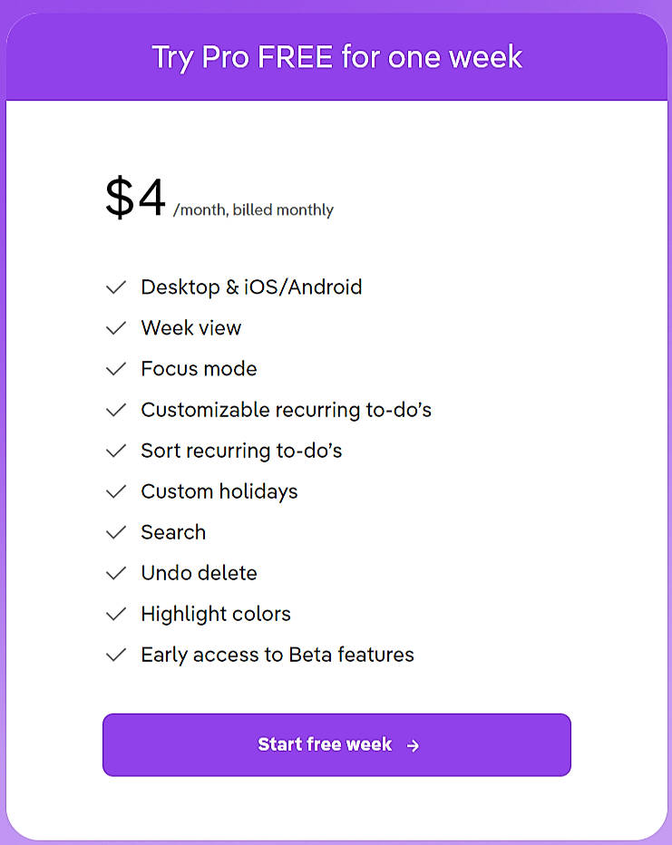 Pricing screenshot