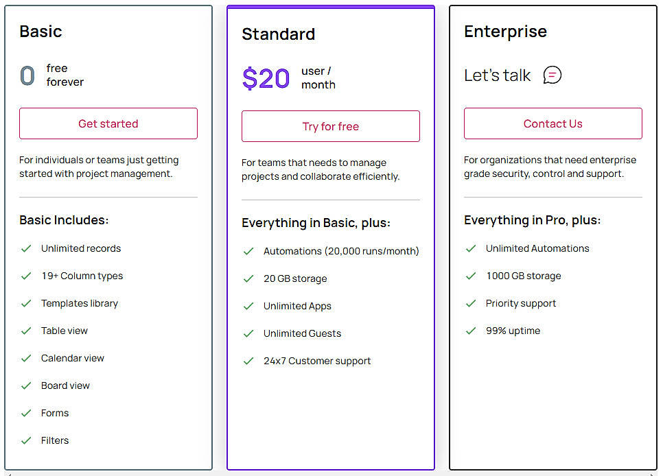 Pricing screenshot
