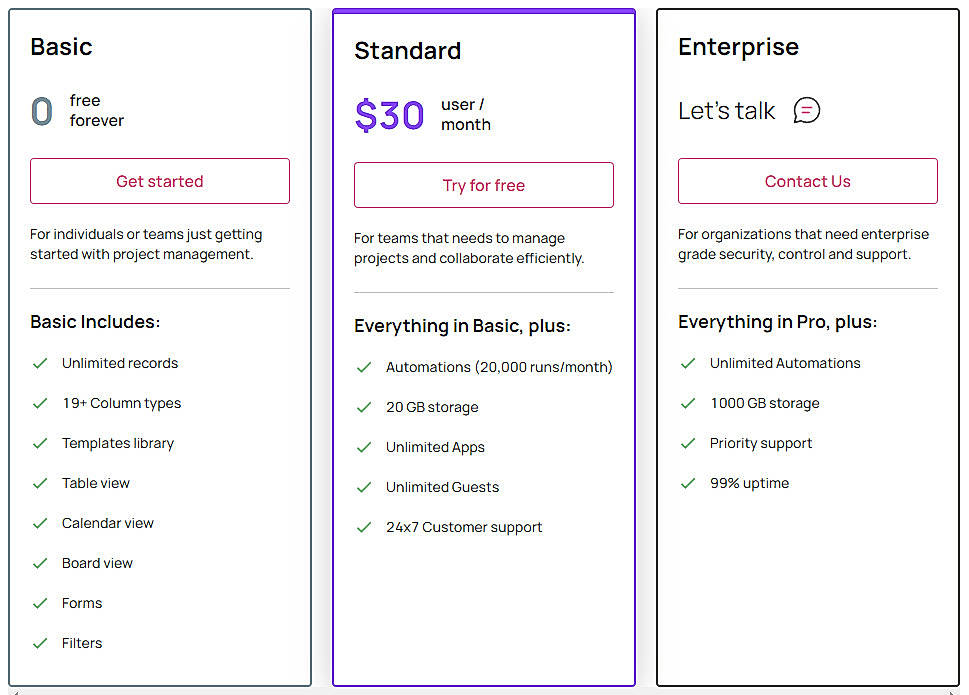 Pricing screenshot
