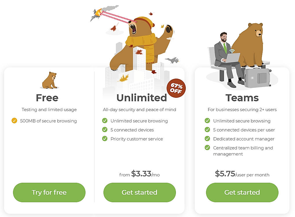 Pricing screenshot