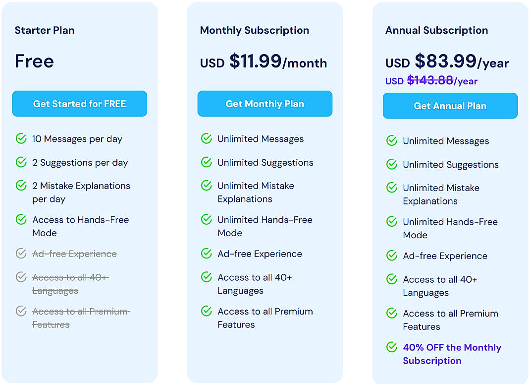 Pricing screenshot