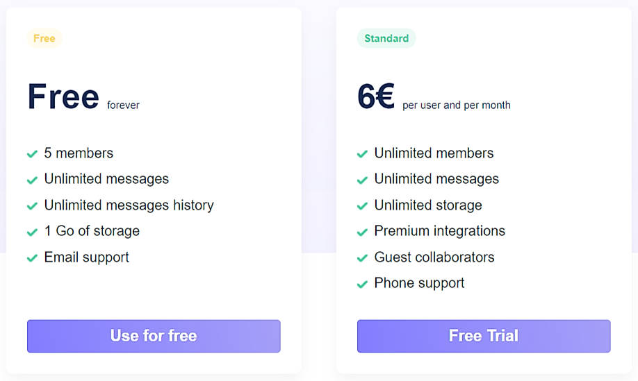 Pricing screenshot