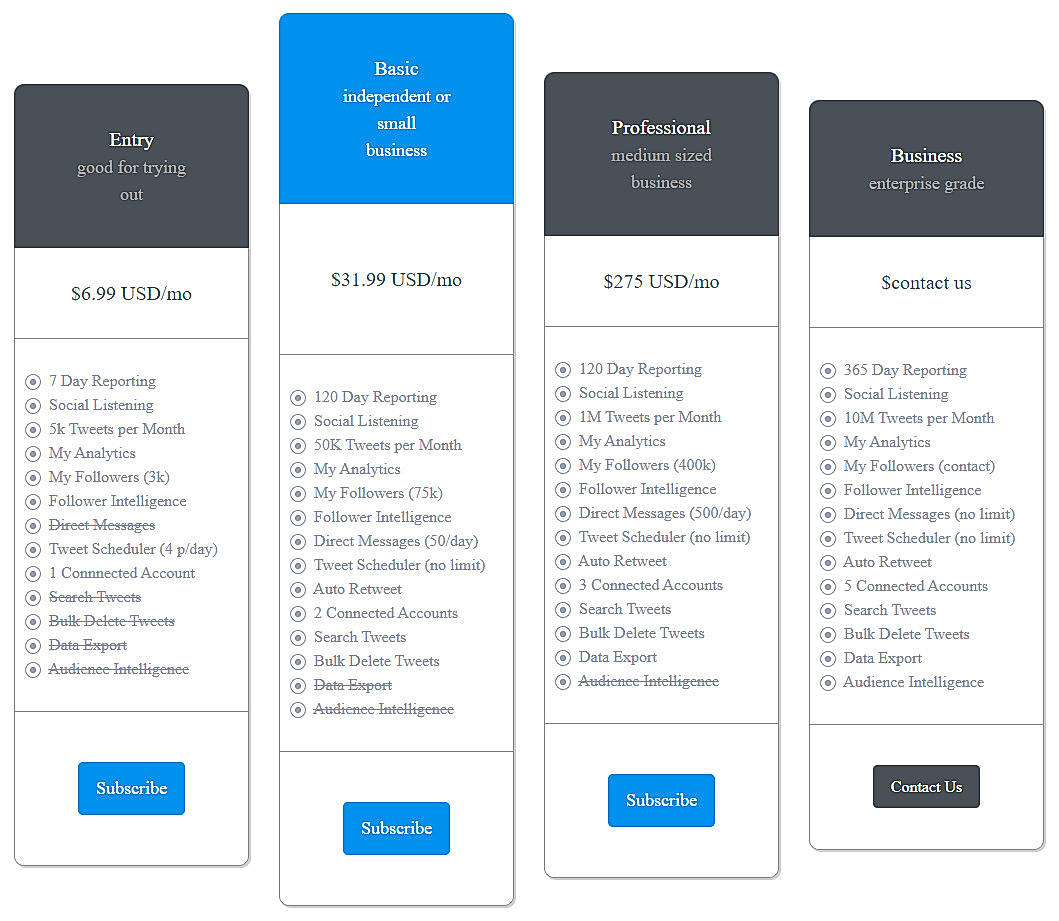 Pricing screenshot