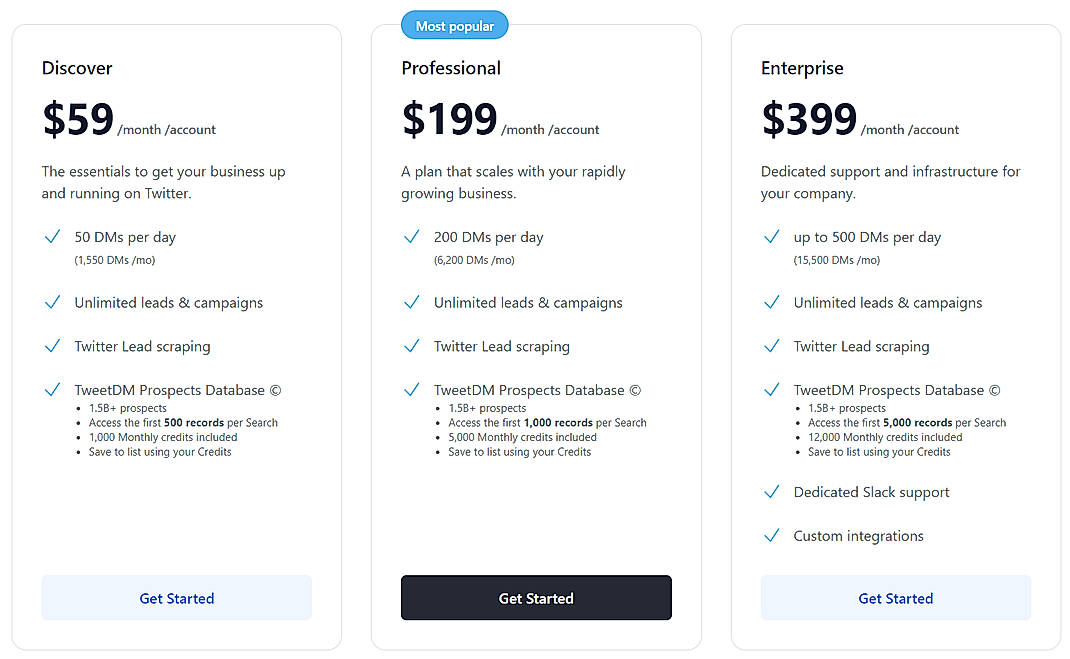 Pricing screenshot