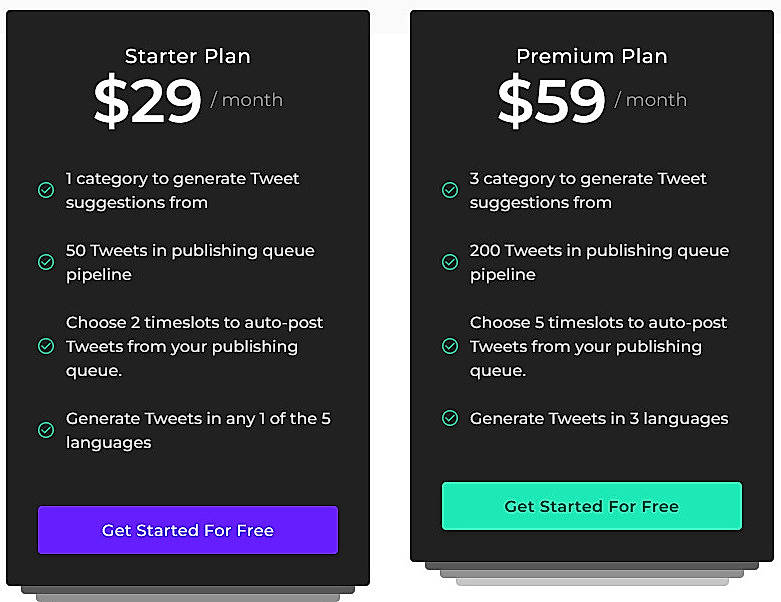 Pricing screenshot