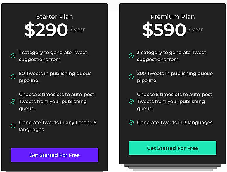 Pricing screenshot