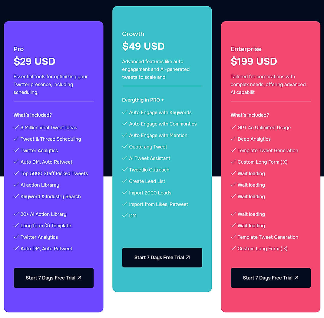 Pricing screenshot