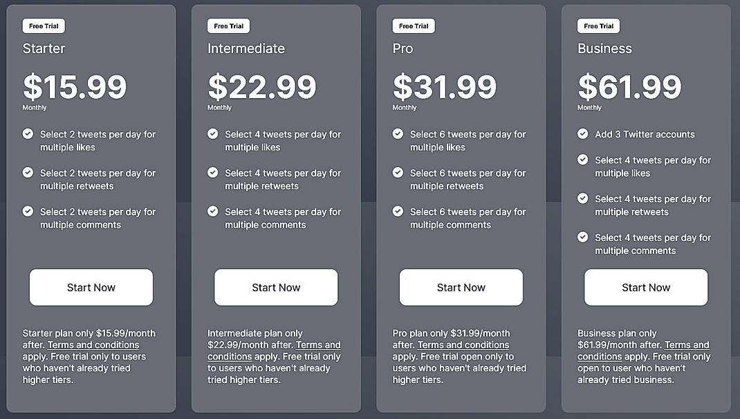 Pricing screenshot