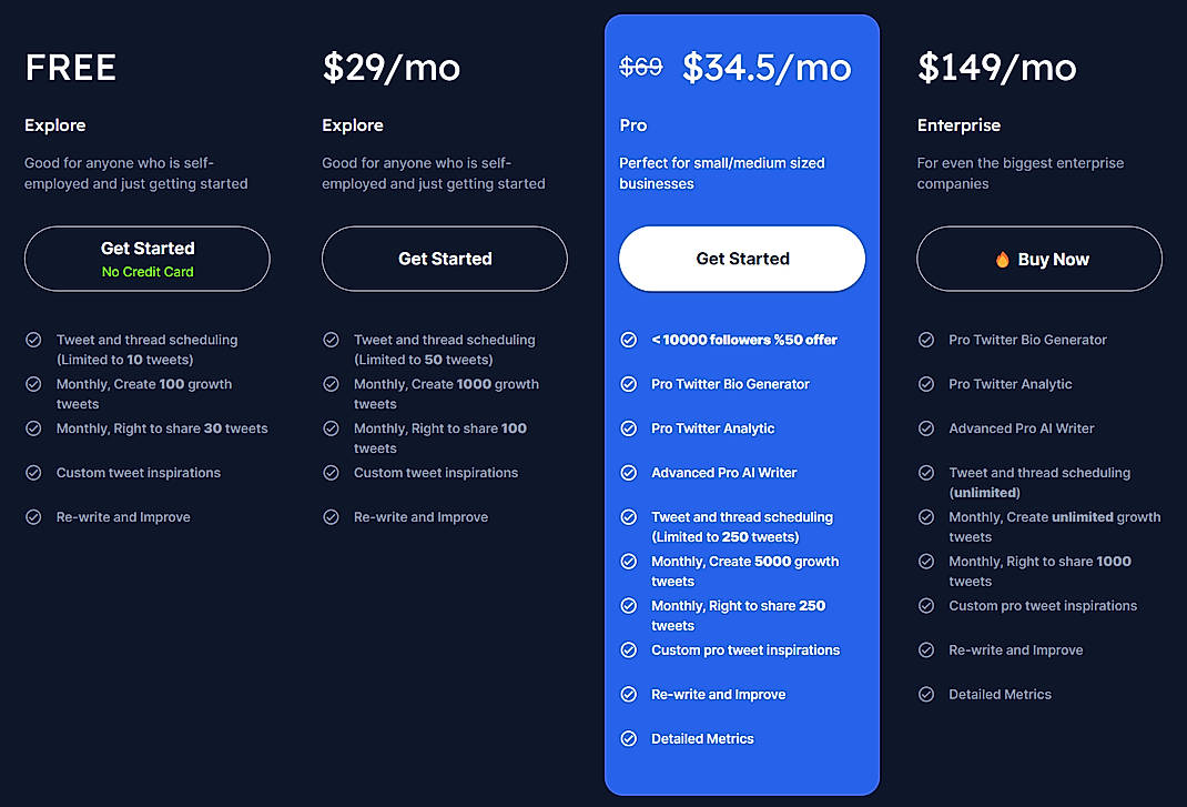 Pricing screenshot