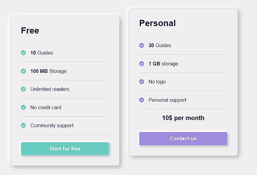 Pricing screenshot