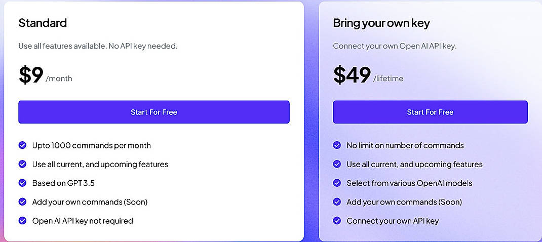 Pricing screenshot