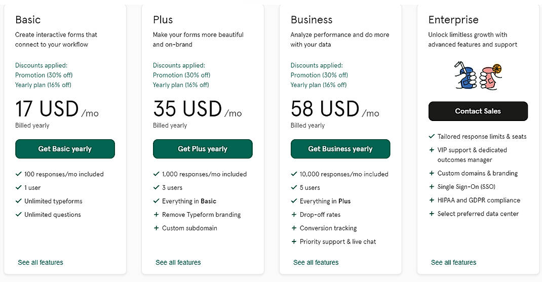 Pricing screenshot