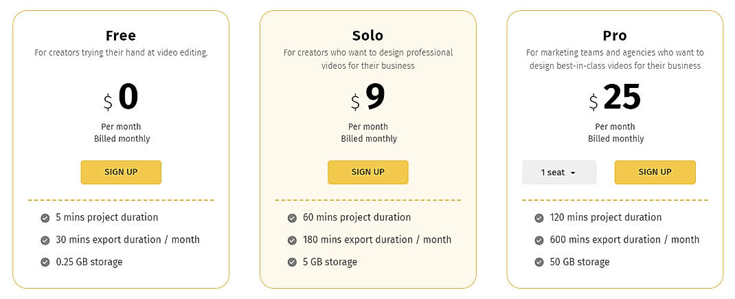 Pricing screenshot