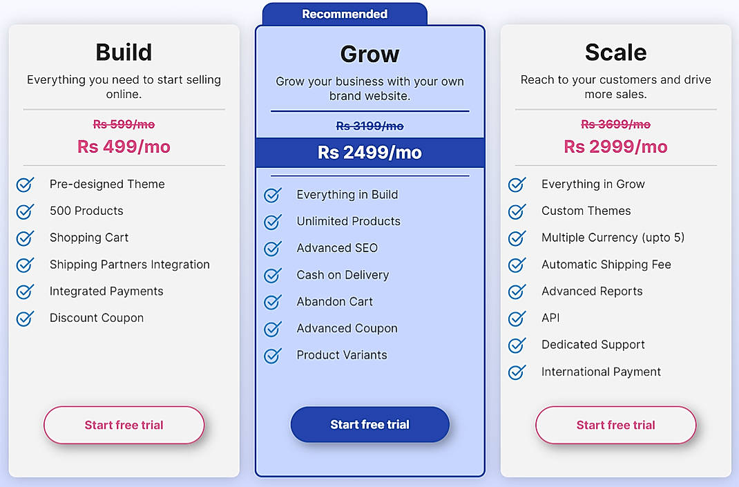 Pricing screenshot