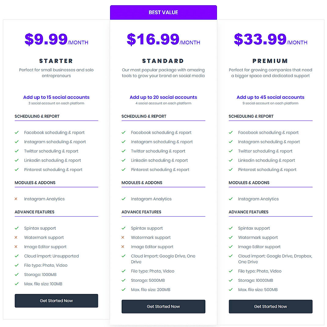 Pricing screenshot