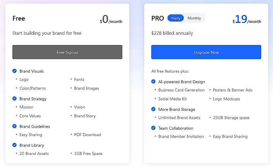 Pricing screenshot