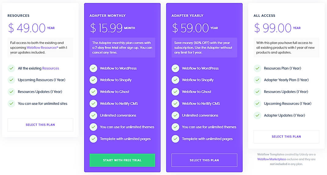 Pricing screenshot
