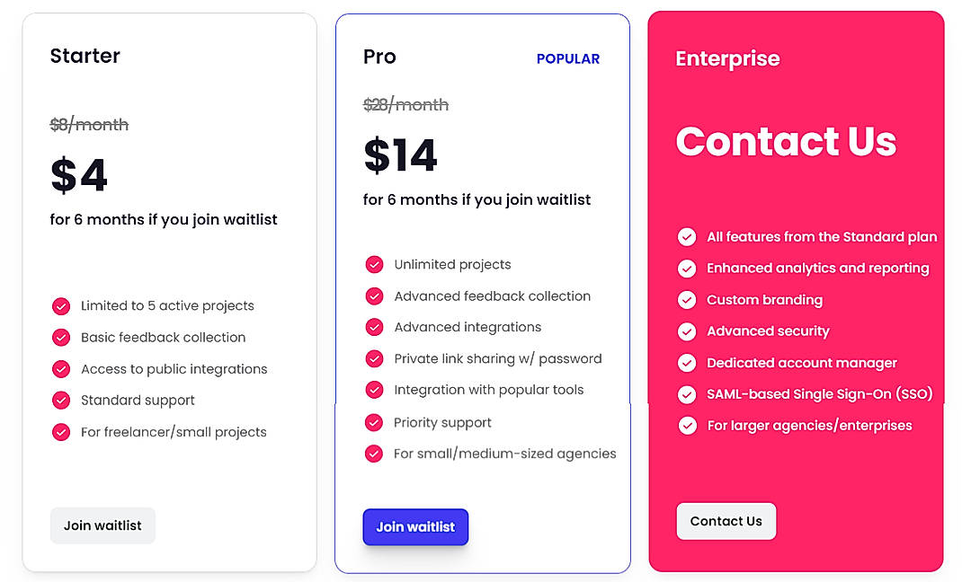 Pricing screenshot