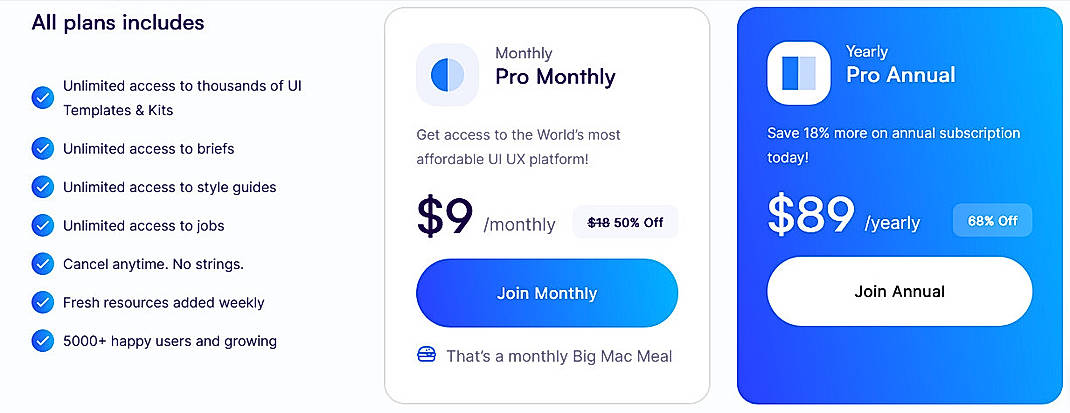 Pricing screenshot