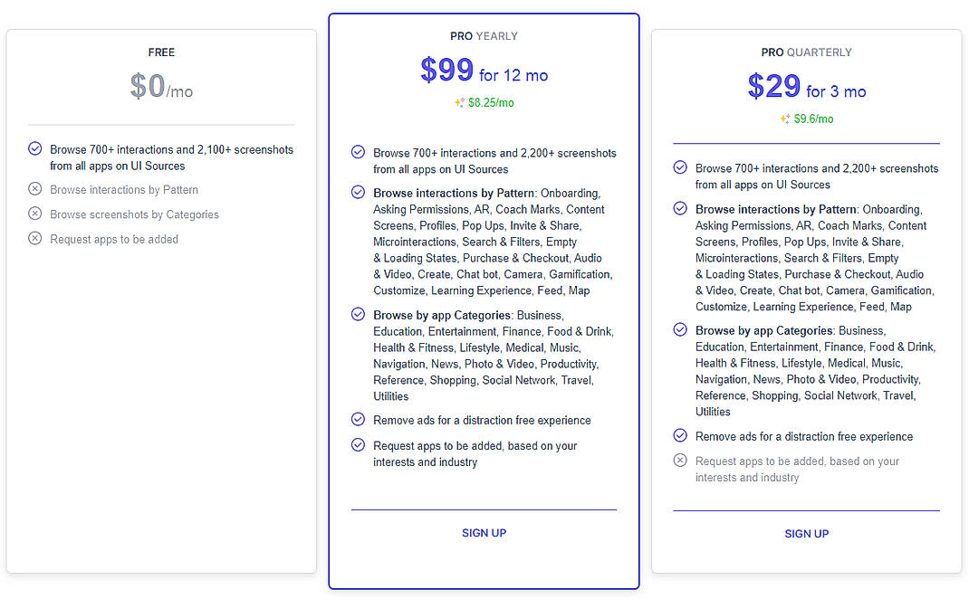 Pricing screenshot