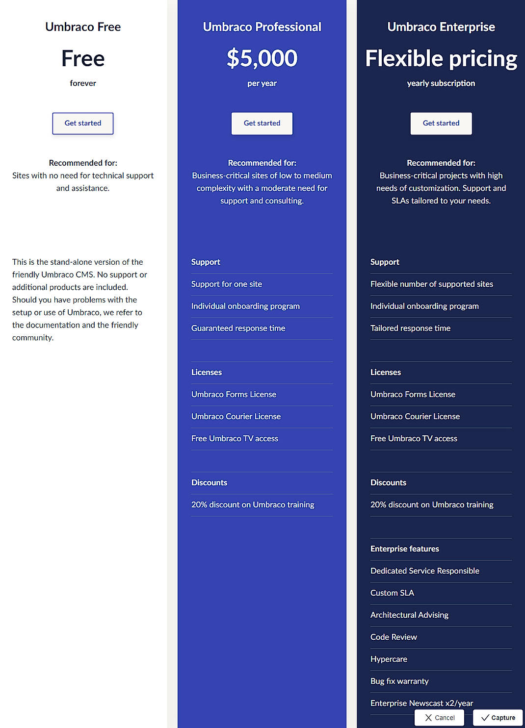Pricing screenshot