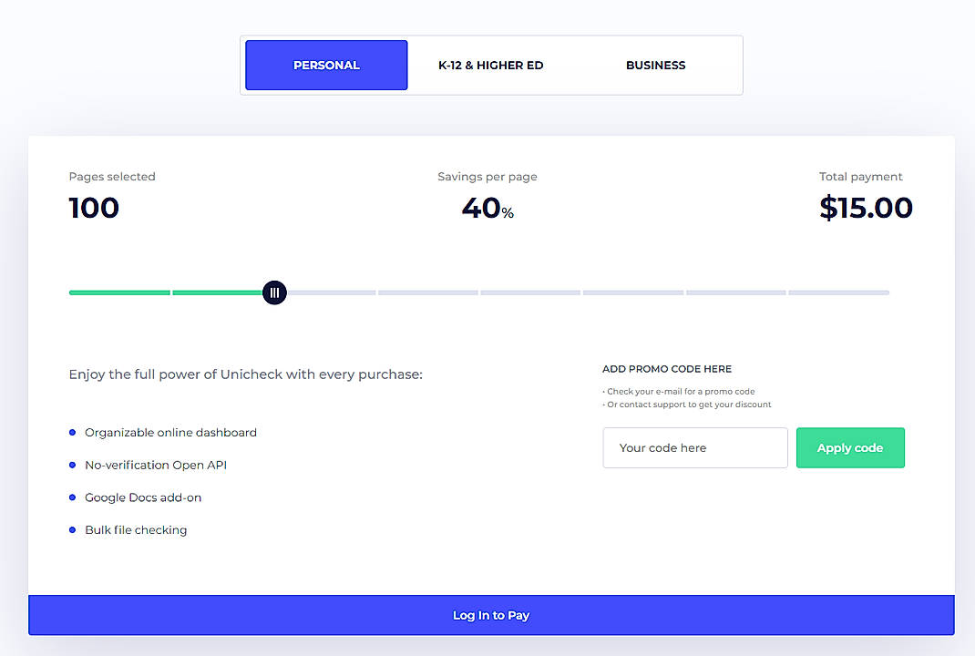 Pricing screenshot