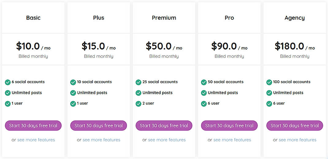 Pricing screenshot