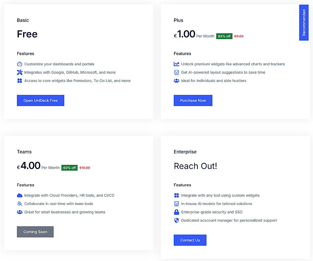 Pricing screenshot