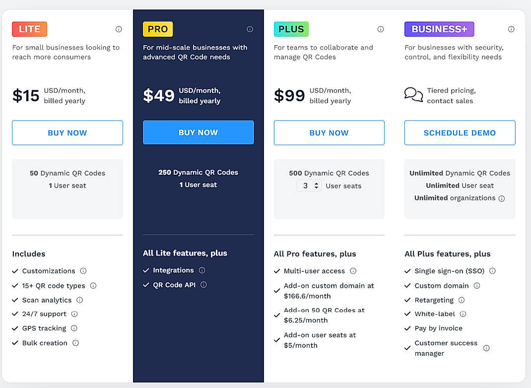 Pricing screenshot