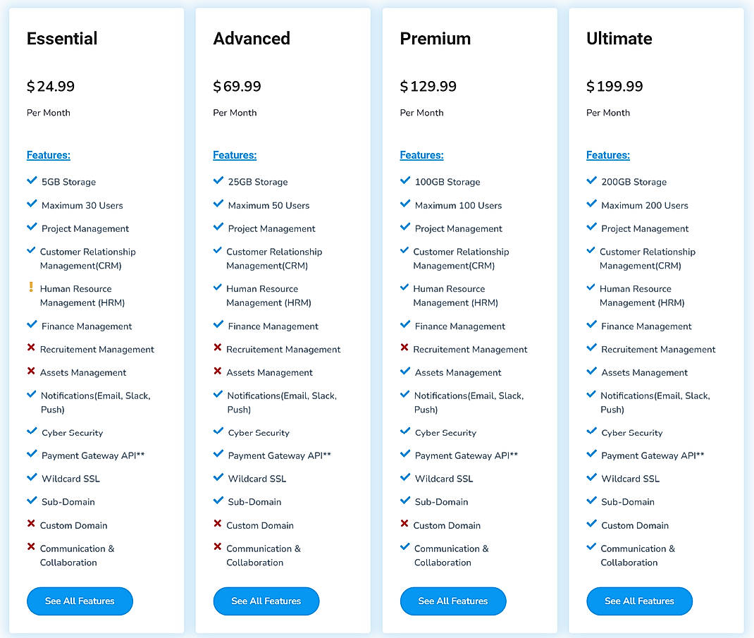 Pricing screenshot