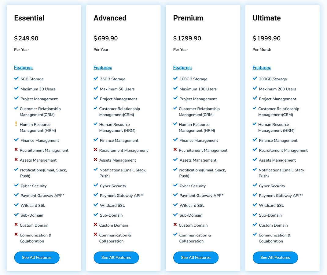 Pricing screenshot