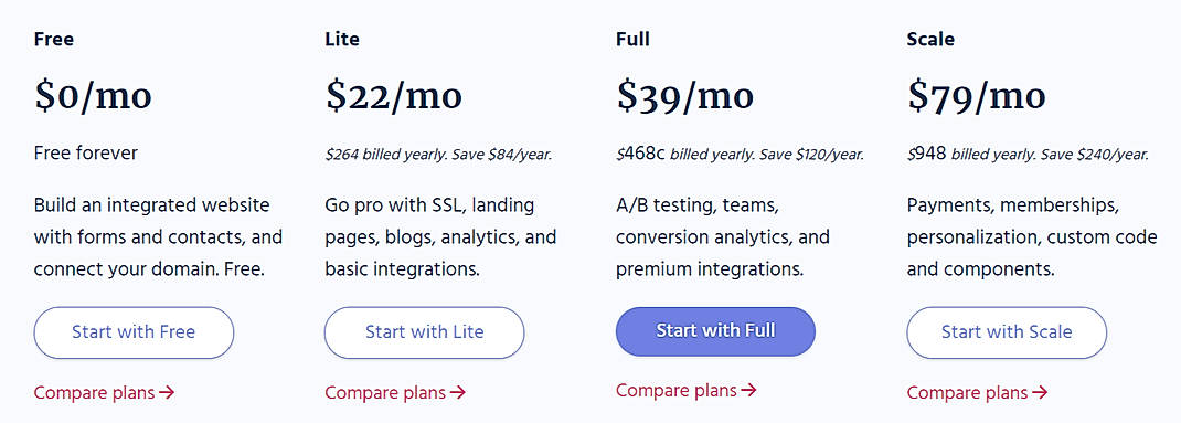 Pricing screenshot