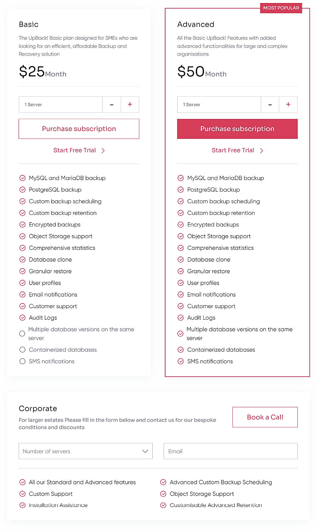 Pricing screenshot