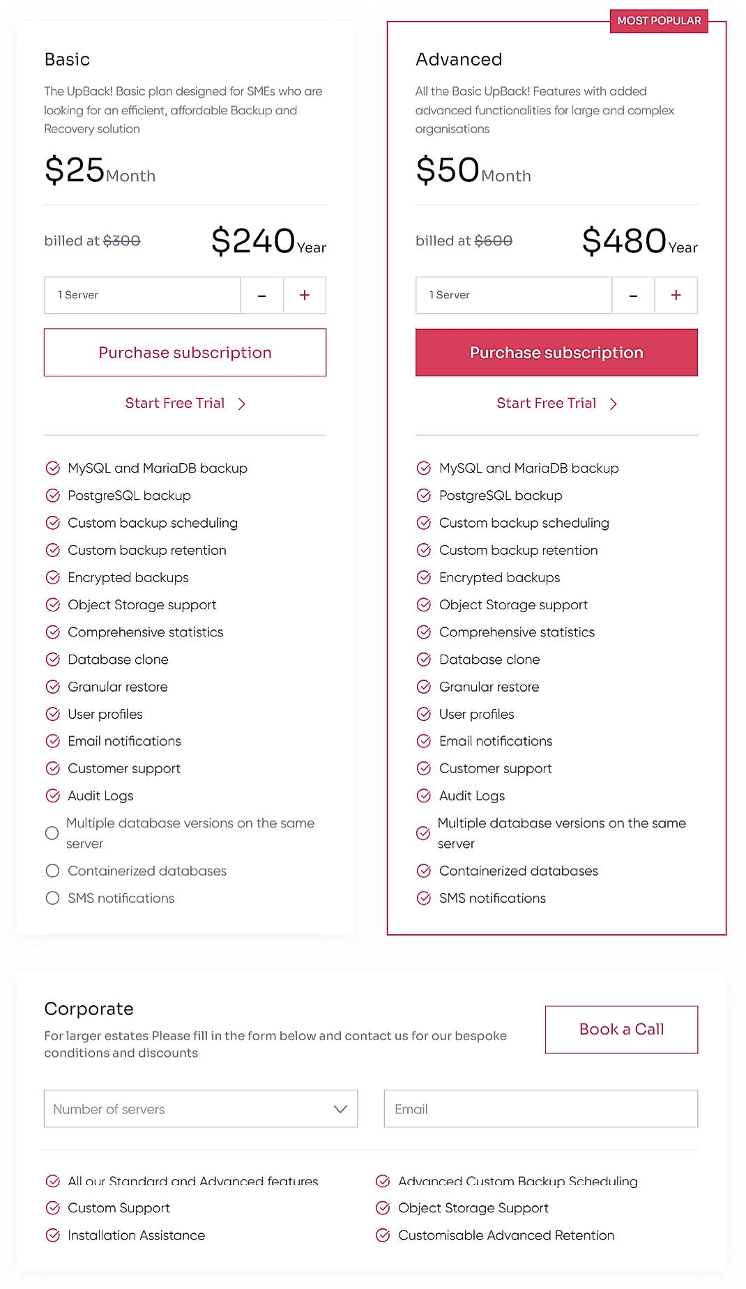Pricing screenshot