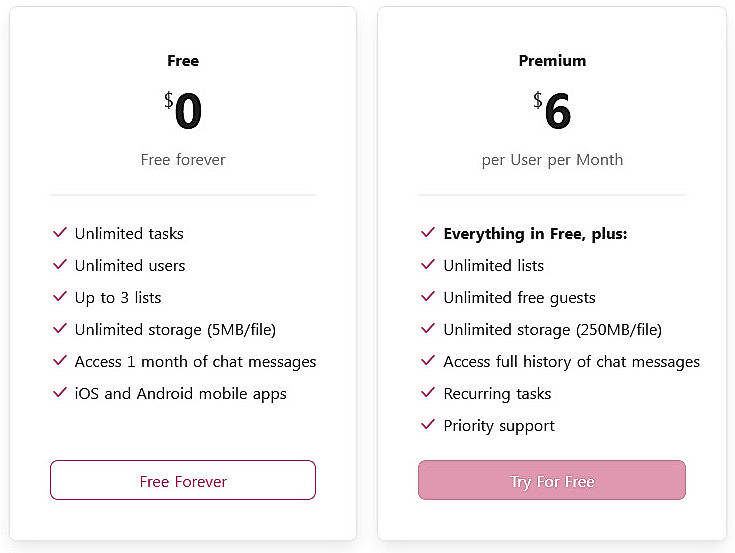 Pricing screenshot