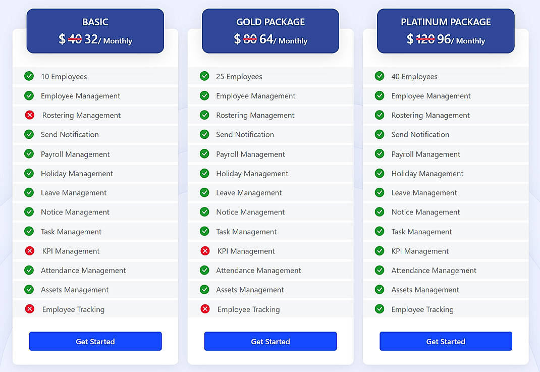 Pricing screenshot