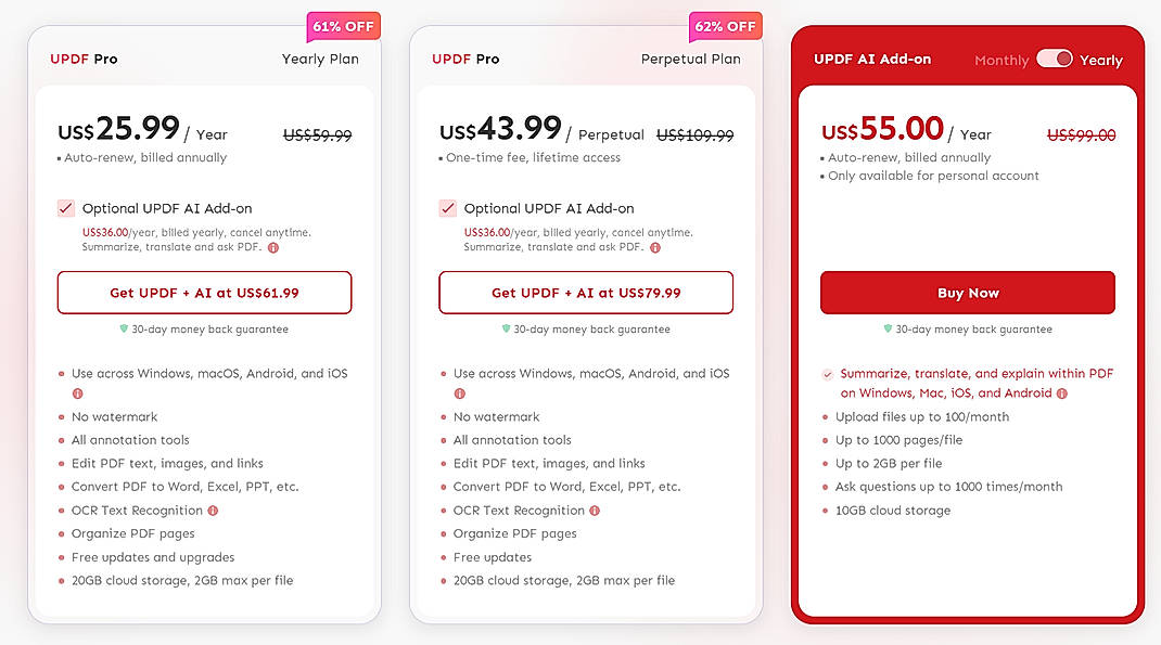 Pricing screenshot