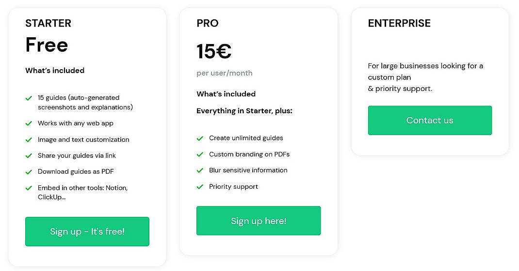 Pricing screenshot