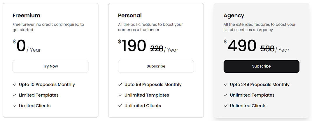 Pricing screenshot