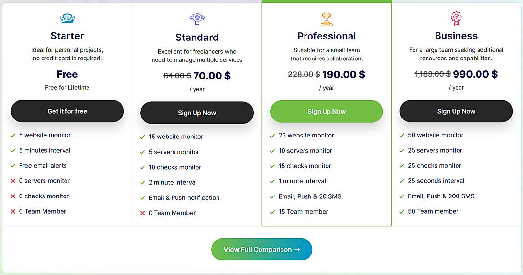 Pricing screenshot