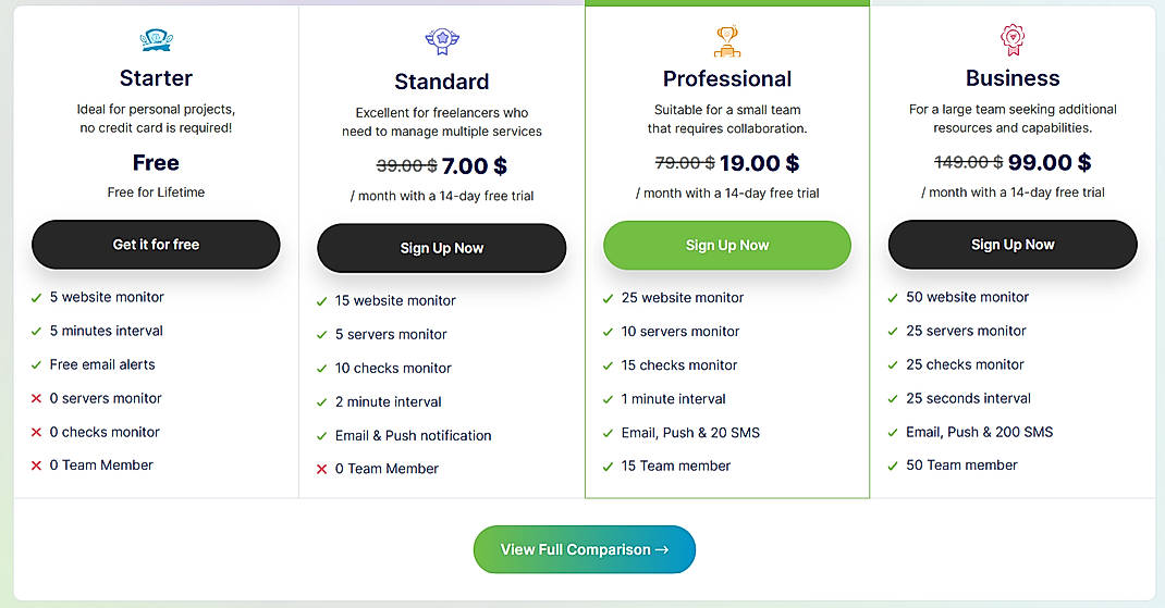 Pricing screenshot
