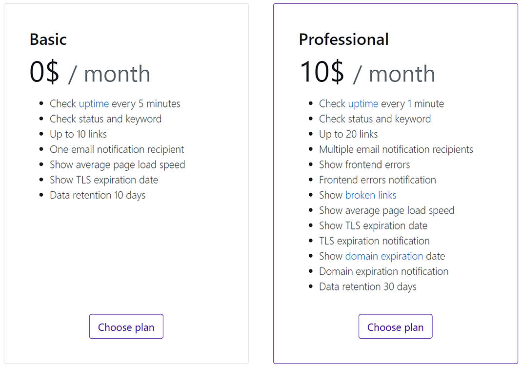 Pricing screenshot