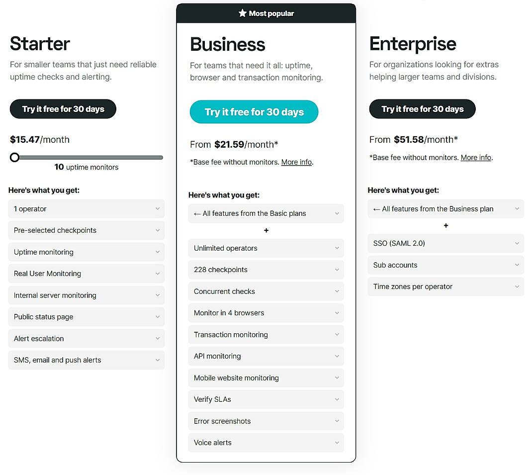 Pricing screenshot