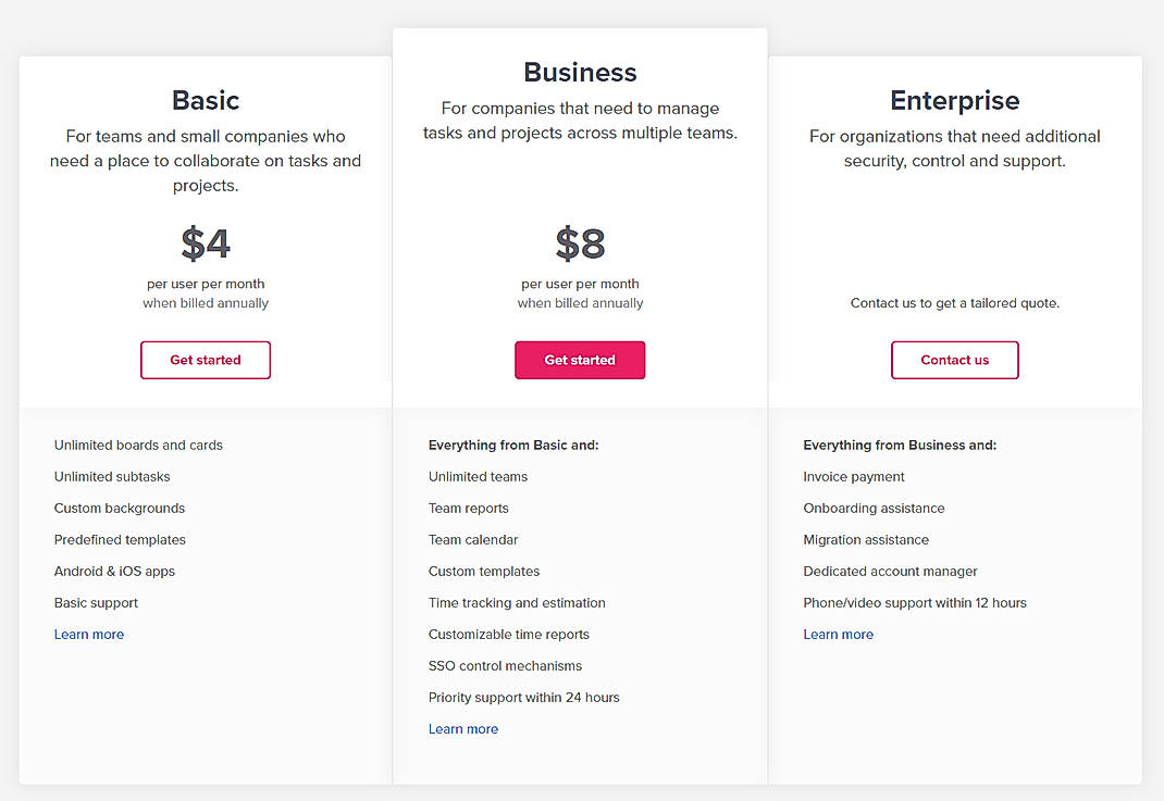 Pricing screenshot