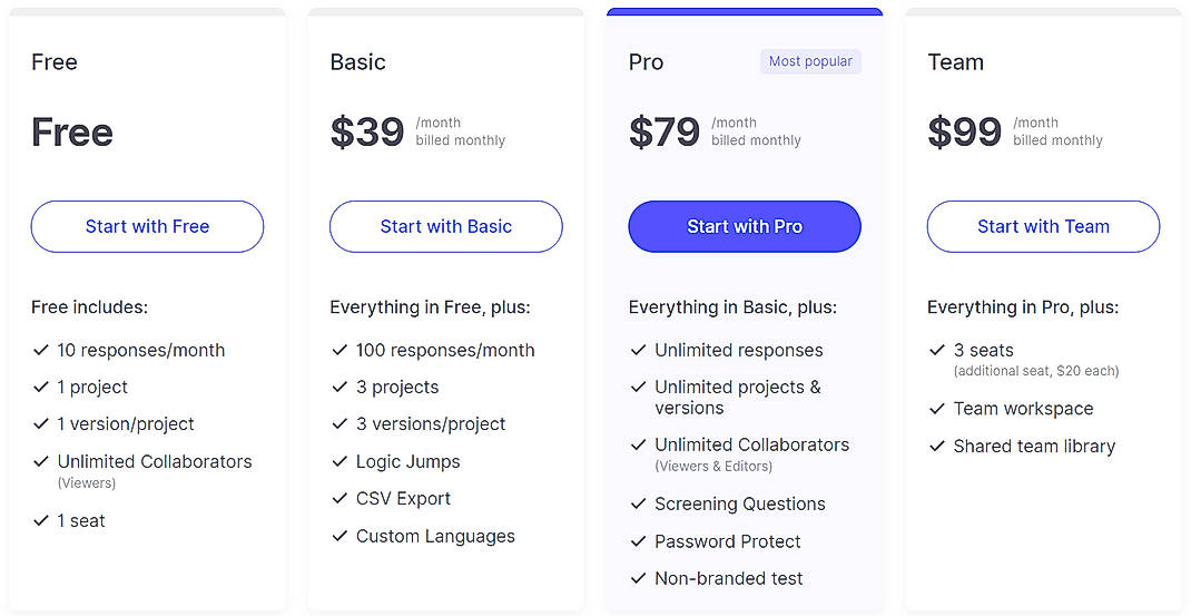 Pricing screenshot