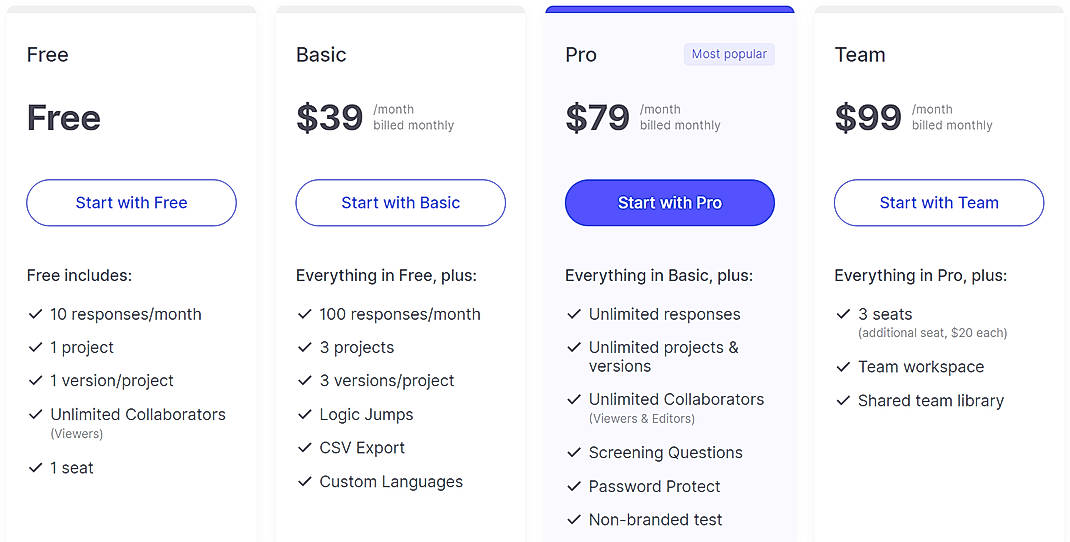 Pricing screenshot