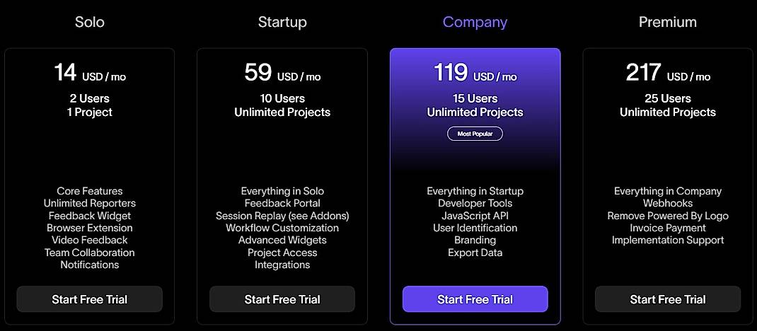 Pricing screenshot