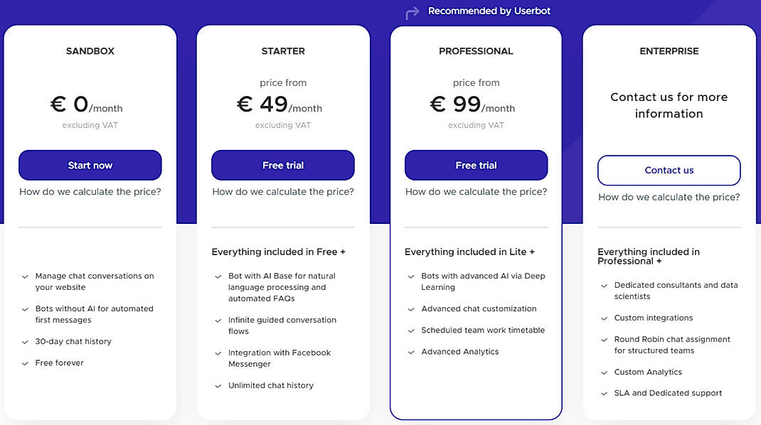 Pricing screenshot